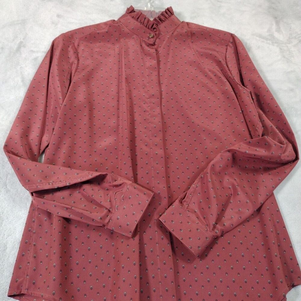 Vintage Prairie Blouse Print Victorian Size 12 Ruffle Collar Long Sleeve - Picture 5 of 10